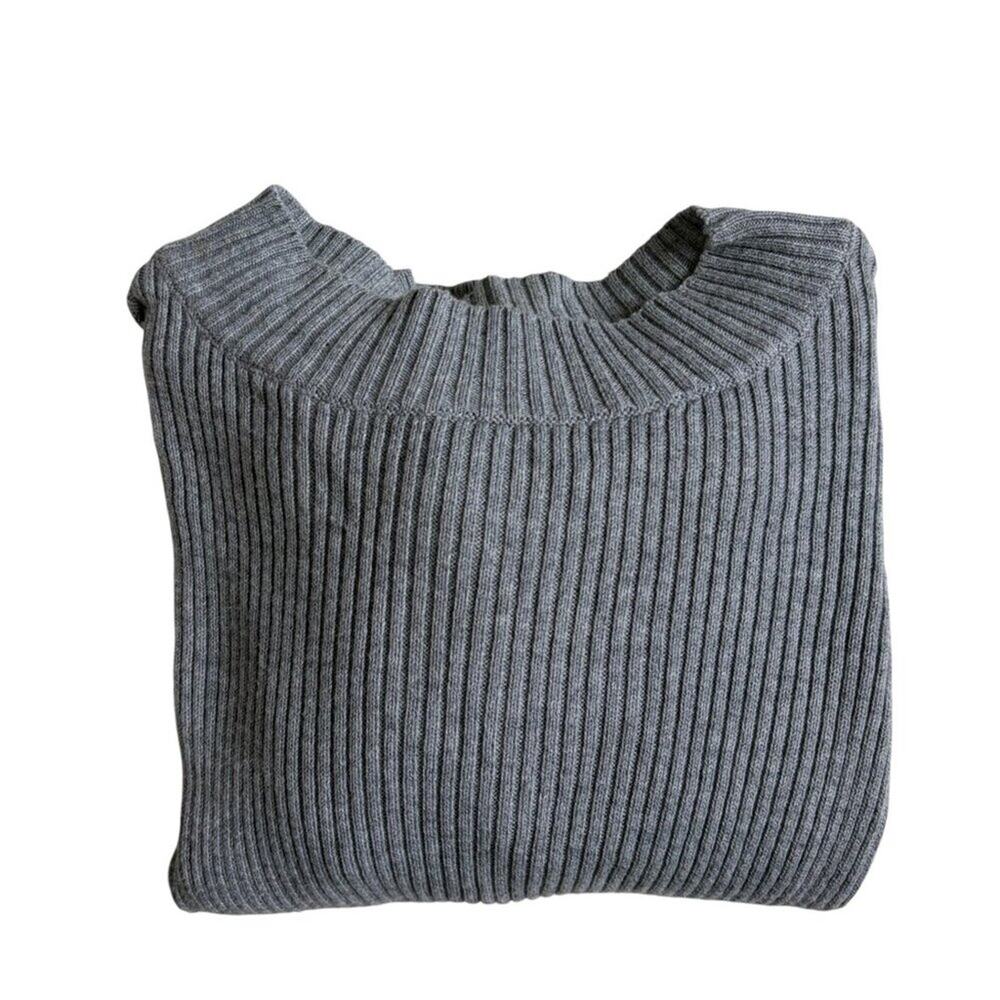 Brandy Melville Ribbed Cropped Long Sleeve Mock Neck Sweater (Grey) - One Size